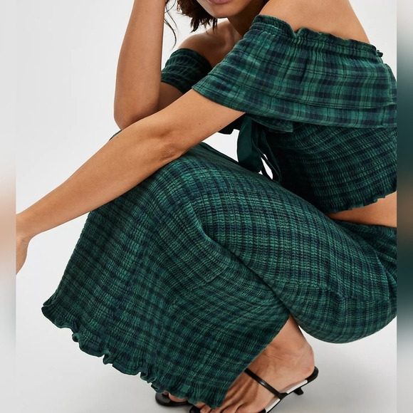 Free People Stretchy Annabeth Green Plaid Top & Skirt 2pc Set, Rainforest, MED - Picture 5 of 13